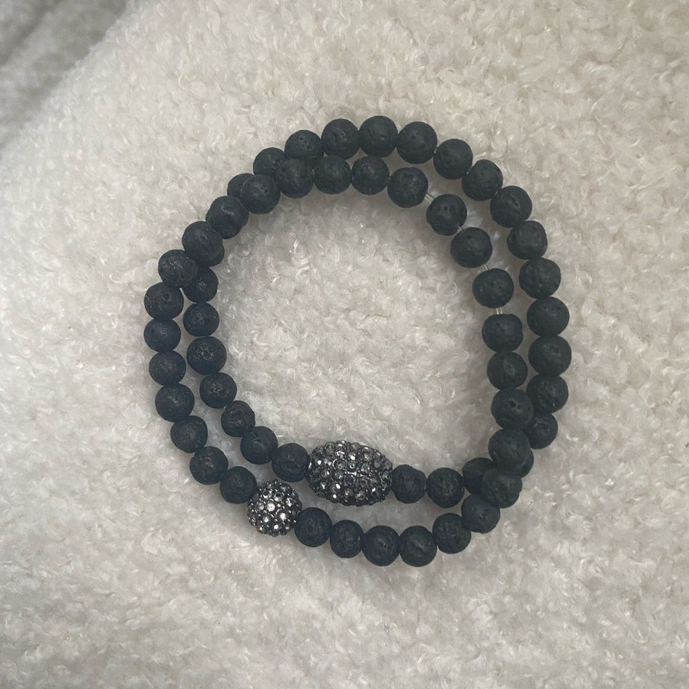 Black Stone Bracelets With Rhinestone Accent Bead - image 1